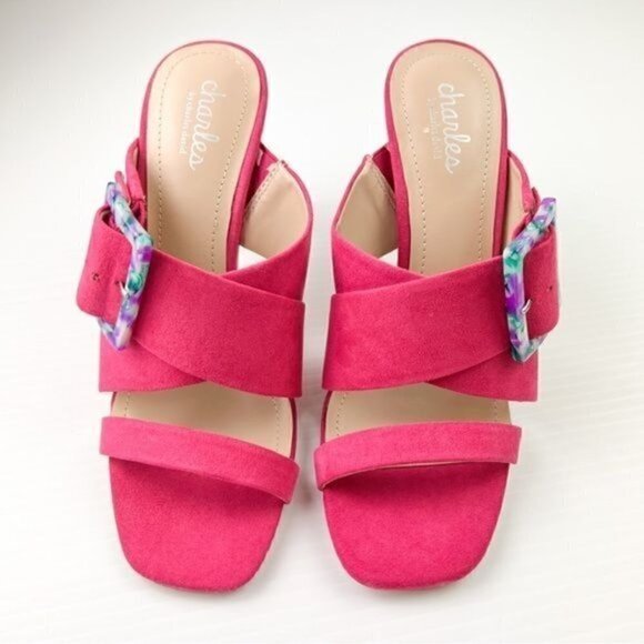 Charles David Sandal womens size 7 Pink Buckle Gleam Slide Sandal - Picture 5 of 15